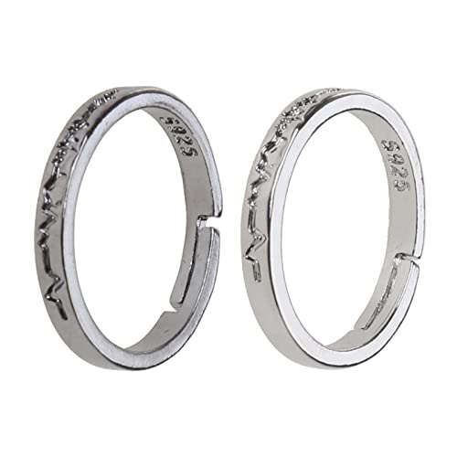2Pack Modepaare Ringe Lieben Herz EKG Kupfer Verstellbar Für Frauen Männer Liebhaber Valentinstag Geburtstag Schmuckgeschenk Verstellbare Ringe Für Teen Girl Männer Frauen Ästhetisches Silber von Mllepjdh