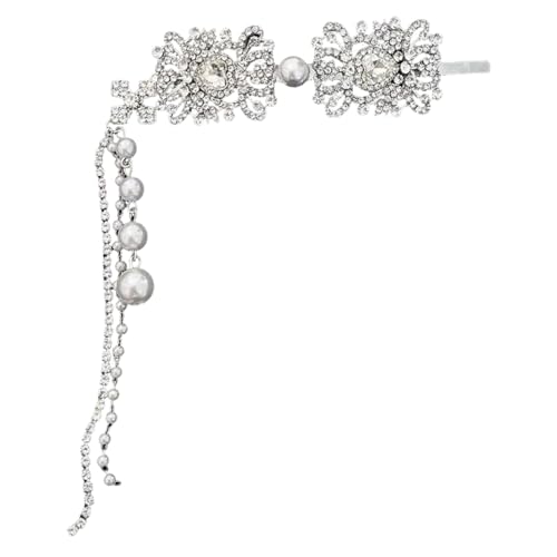 Anspruchsvolle silberfarbene Quasten-Haarspange mit Strasssteinen und Perlen, Haarspange für Hochzeiten, ethnische Stile von Mllepjdh