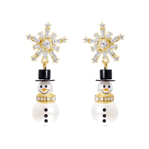 Charme Weihnachten Schneemannohrringe Mit Kristallen Schneeflocken Und Stilvolle Perlen Tragbar Für Die Festival Saison Casual Wear Snowflake Ohrringe von Mllepjdh