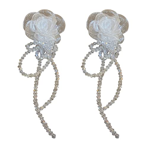 Fringe Hangle Quaste Kette Kronleuchter Ohrring Für Frauen Weiße Organza Blümmel Leichtes Kristallschmuck Ohrringe Vintage Ohrringe von Mllepjdh