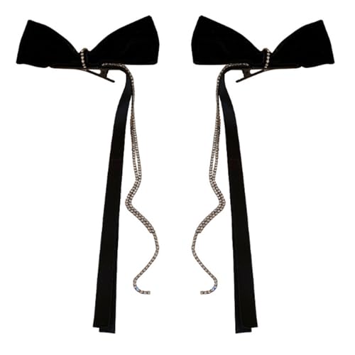 Haarspange mit Schleife, Seitenclip, Strasssteine, Quasten, dekorative Kopfbedeckung, Haarnadeln für Damen, 2 Stück von Mllepjdh