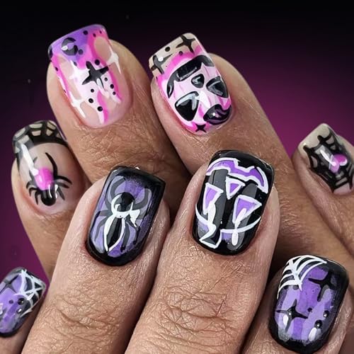 Halloween Press Auf Nägeln Quadratische Gefälschte Nägel Beängstigende Künstliche Nägel Für Frauen Quadratische Klebstoffe Auf Nägeln Mit Designs Klebern Auf Nagel von Mllepjdh