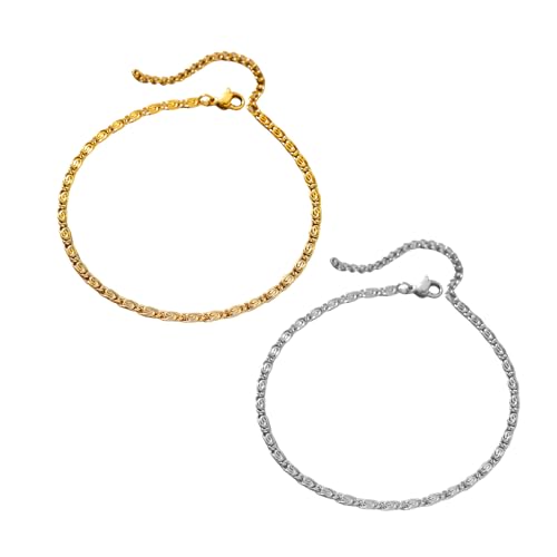 Mllepjdh 2pcs Edelstahl Feine Kette Armband Korrosions Resistente Armbänder Einstellbare Länge Handchain Frauen Party Schmuck Elegante Dünne Kette von Mllepjdh