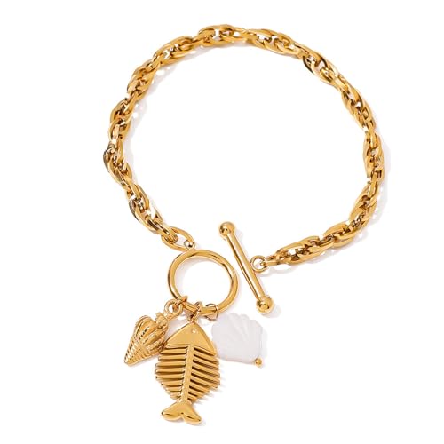 Mllepjdh Edelstahl Strand Urlaubsarmband Muschelschuhe Fischknochen Charme Design Armband Mit Sicherem OT Verschluss Verschluss Ozean Thema Sea Charme Schmuck Schmuck von Mllepjdh