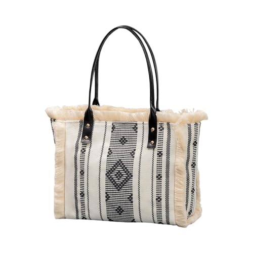 Frauen Tasche Mit Großer Kapazität Leinwand Quasten Handtasche All Matching Top Einkaufseinkauf Ethnische Styles Strand Frauen Leinwand Einfache Top Tassels Handtasche Ethnische Stile von Mllepjdh