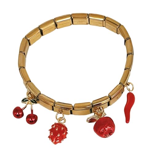 Mllepjdh Italienisch Inspiriert Gemischte Charmearmband Einzigartige Obst Und Chilis Anhänger Armband Edelstahl Frauen Armreifen Schmuck Gemischte Anhänger Armband von Mllepjdh