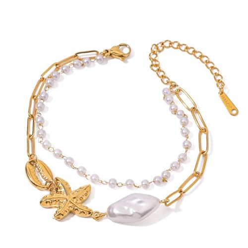 Mllepjdh Moderne Küstensee Sternschale Schalle Kettenarmband Verstellbares Design Armband Edelstahl Schmuck Vorhanden Modisches Meeresschalen Anhängerarmband Für Frauen von Mllepjdh