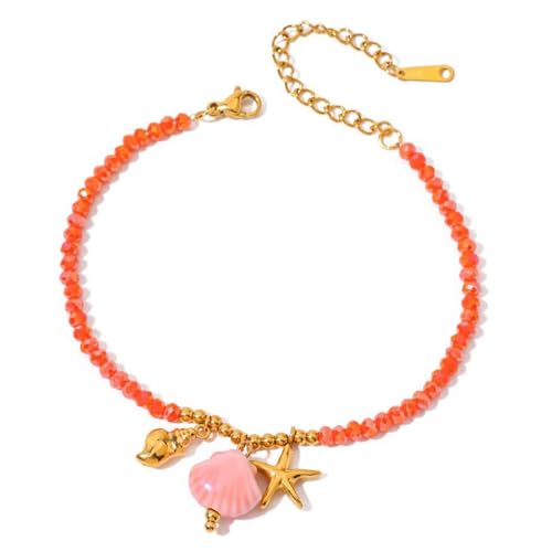 Mllepjdh Moderne Küstensee Sternschale Schalle Kettenarmband Verstellbares Design Armband Edelstahl Schmuck Vorhanden Modisches Meeresschalen Anhängerarmband Für Frauen von Mllepjdh