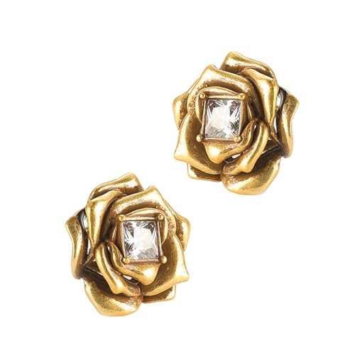 Mllepjdh Zarte Blumenringe Anhänger Halskette Ohrringe Accessoire Für Frauen Mit Mehrschichtigen Rosen Und Quadratischen Zirkon Rosenohrringen von Mllepjdh