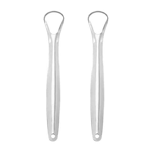 2 Stück Metall Zungenschaber für Erwachsene Kinder 100% BPA FREI Wiederverwendbarer Frischer Atem Kampf Mundgeruch Zungenreiniger Pack von Mllkcao