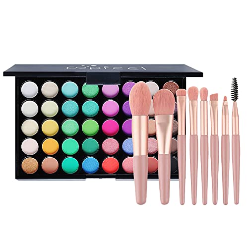 40 Farben Lidschatten-Palette mit 8 Pinseln, buntem Augen-Make-up-Kit, Highlighter-Make-up-Paletten von Mllkcao