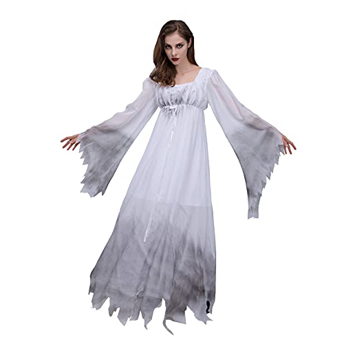 Mllkcao Halloween Kostüm Damen Cosplay Outfits Weißes Geister-Nachthemd Zombie Mittelalter Kleider Faschingskostüme Maxikleider von Mllkcao