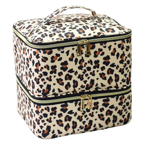 Maniküre-Aufbewahrungsbox | Nagellack-Halter | Nagellackhalter, 2-lagiges poliertes Etui mit Werkzeug-Aufbewahrungstaschen, für 30 Flaschen, tragbarer Organizer, leopardenmuster, Se référer au von Mlllokfki
