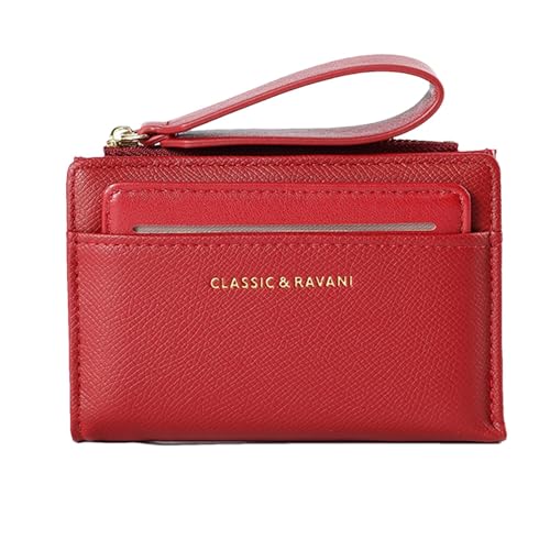 Mlllokfki Geldbörse mit Reißverschluss mit Handschlaufe, Münzfach mit Reißverschluss für Damen - Multifunktionaler Kartenhalter - Kurzes Münzfach Design mit großer Kapazität, Rotwein, riferimento von Mlllokfki