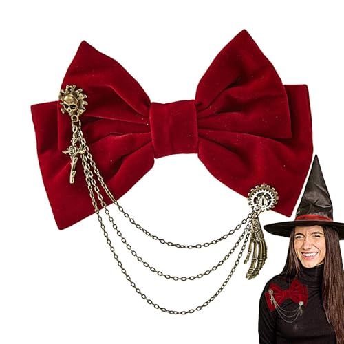 Mlllokfki Samtschleife Haarspange,Samtschleife Haarnadel,Retro-Haarnadel mit Totenkopf und Zahnradkette - Haar-Styling-, leichte, elegante Haarspange für Frauen und Teenager von Mlllokfki