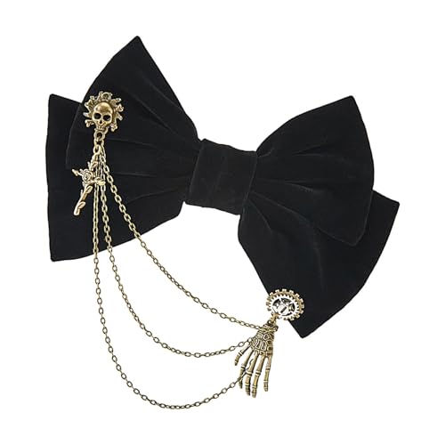 Mlllokfki Samtschleife Haarspange,Samtschleife Haarspange - Retro-Haarspange mit Totenkopf und Zahnradkette - Haar-Styling-, leichte, elegante Haarspange für Frauen und Teenager von Mlllokfki