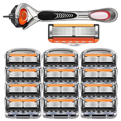 48-Piece Men's Razor Blade Replacement Set with Handle - Ultra Sharp Stainless Steel Blades for Smooth Shaving, Works with Standard Razor Handles, Bulk Disposable Blades Face Head Body Shaving(12PCS) von Mlthcig