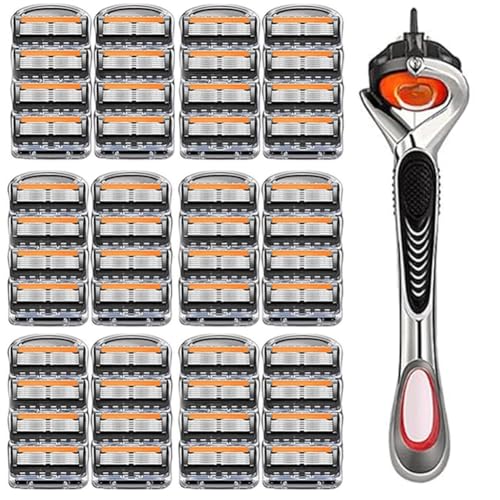 48-Piece Men's Razor Blade Replacement Set with Handle - Ultra Sharp Stainless Steel Blades for Smooth Shaving, Works with Standard Razor Handles, Bulk Disposable Blades Face Head Body Shaving(48PCS) von Mlthcig