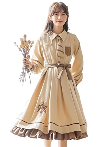 Mluvpxey Sommerkleid Kawaii Kleid Langarm Süße Lolita Kleider Wadenmitte Japanisch Jk Uniform Vintage Elegant (Color : Apricot, Size : M) von Mluvpxey
