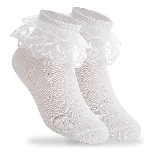 Mmgoqqt 1 Paar Mädchen Rüschen Spitze Socken, Liner Söckchen süße Rüschen Kleidung Accessoires Rock Baumwolle Ästhetik Goth Manschetten Ballett Socken Alter 8-16 von Mmgoqqt