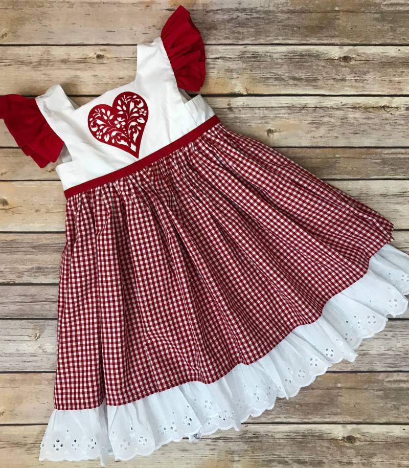 Valentinstag Inspiriert Kleid - Rotes Gingham Outfit - Boutique Style Vintage Inspiriertes Herz Liebe von MmmmSewGoodDesigns