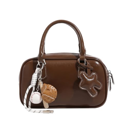 Kleine Umhängetasche mit Tragegriff oben für Damen, Retro, Leder, trendige Damen-Handtasche, Bowler-Tasche, niedlich, quadratisch, Braun Kleine Umhängetasche mit Tragegriff oben für Damen, Retro, Leder, trendige Damen-Handtasche, Bowler-Tasche, niedlich, quadratisch, Braun von Mn&Sue
