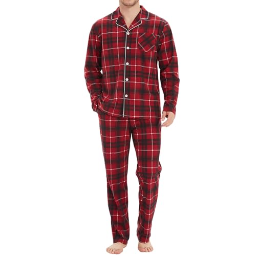 Mnamo Herrren Karomuster Schlafanzug Pyjama Set Langarm Rot Schwarz Weiche Nachtwäsche Bequemer 2 Stück S von Mnamo