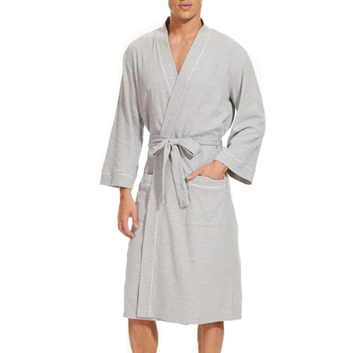 Mnemo Herren Bademantel Waffle Light Kimono Waffle Morgenmantel aus Bio-Baumwolle, Grau, XL von Mnemo