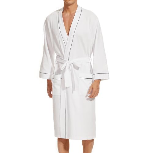 Mnemo Herren Bademantel Waffle Light Kimono Waffle Morgenmantel aus Bio-Baumwolle, Weiß, S von Mnemo