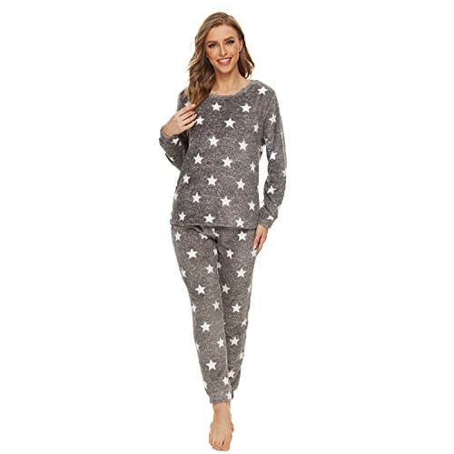 Mnemo Damen Schlafanzüge Flauschig, Nachtwäsche Zweiteiliger, Pyjama Set,Punktmuster,L von Mnemo