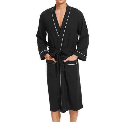 Mnemo Herren Bademantel Waffle Light Kimono Waffle Morgenmantel aus Bio-Baumwolle, Schwarz, S von Mnemo