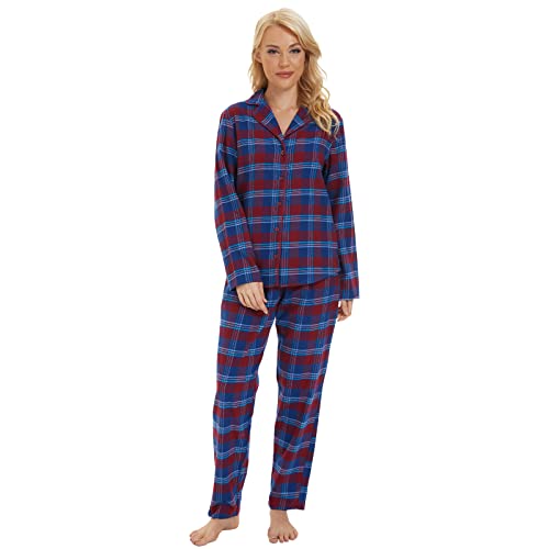 Mnemo Home Damen Schlafanzug Winter Frühling Pyjama Set Dunkelgrau/Rot Schlafoverall 100% Baumwolle aus Flanell (Rot & Blau, Large) von Mnemo