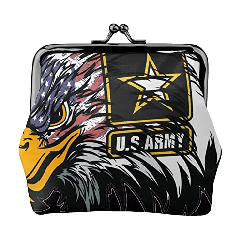 Kleine Geldbörse mit Kussschloss, Leder, für Damen, Mädchen, Kinder, Us Army Cool American Flag Adler, Einheitsgröße, Münztasche von Mngpouw