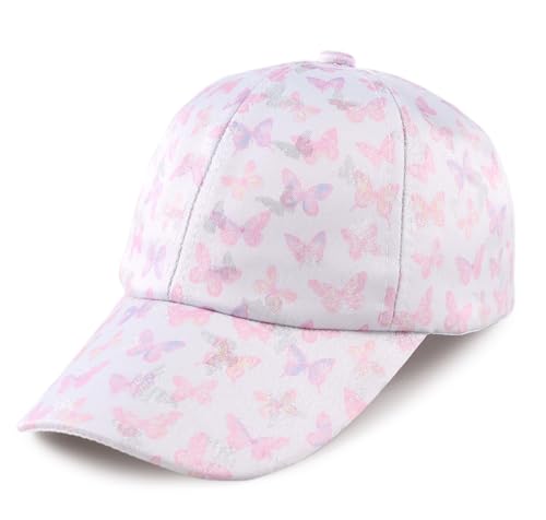MniJiza Kindermütze Mädchen Sommer Sonnenhut Für Mädchen Katze Floral Schmetterlinge Baby Mütze (4-8Jahre, Weiß Schmetterling) von MniJiza