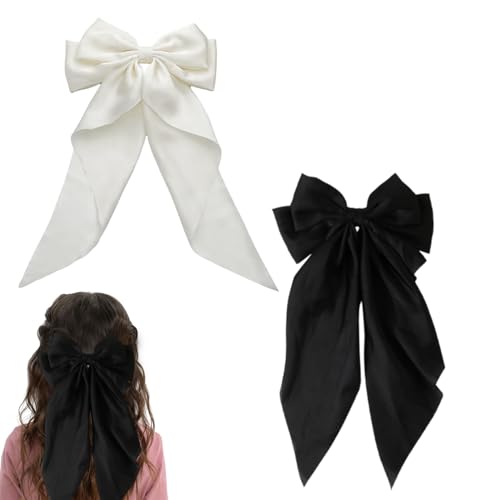 2 Stück Haarschleife,Haarklammer Schleife,Haarspange Schleife für Mädchen Frauen (Weiß+Schwarz) von MniimaLuxe