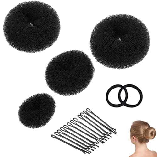 4 Stück Duttkissen Haar Donuts,Dutt Maker für Kinder Frauen,Hair Bun Set Braun,Dutt Kissen Set,Frisurenhilfe Kleine und Groß,Duttkissen Groß mit 2 Haarband 10 U-Form Haarspange Haarnadel,Donut Haare von MniimaLuxe
