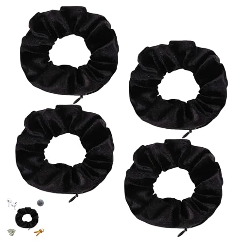 4 Stück Haargummi Schwarz,Haargummi mit Reißverschluss,Scrunchies Samt Reise Gadgets für Frauen,Haargummis mit Geldversteck,Wertsachen Versteck Strand,Haargummis Damen Samtstoff Groß für Pferdeschwanz von MniimaLuxe