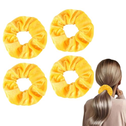 4 Stück Haargummi,Scrunchies Haargummis,Scrunchies Samt Groß,Haarschmuck Damen,Haargummis Dick Gelb Samtstoff,Elastische Haarbänder Pferdeschwanz,Haar Stirnband Accessories für Damen und Mädchen von MniimaLuxe