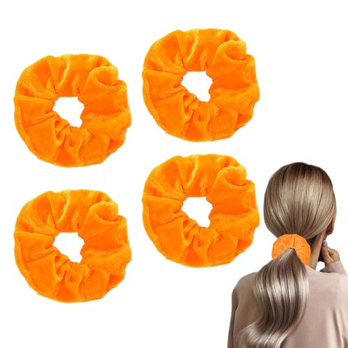 4 Stück Haargummi,Scrunchies Haargummis,Scrunchies Samt Groß,Haarschmuck Damen,Haargummis Dick Orange Samtstoff,Elastische Haarbänder Pferdeschwanz,Stirnband Accessories für Damen und Mädchen von MniimaLuxe