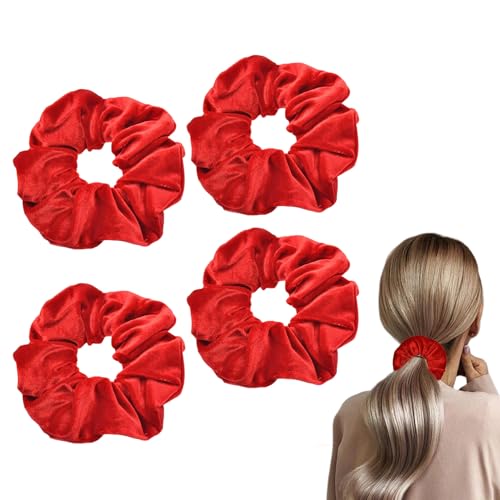 4 Stück Haargummi,Scrunchies Haargummis,Haargummi Rot,Haargummis Scrunchie Samt Groß,Haar Dickes Scrunchie Haarbänder Elastisch,Hair Stirnband Accessories,Haarschmuck Weich für Damen und Mädchen von MniimaLuxe
