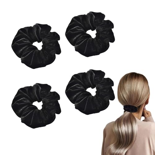 4 Stück Haargummi Schwarz,Scrunchies Haargummi,Haar Dickes Scrunchie Haarbänder Elastisch,Haargummis Samt Groß,Dicke Haargummis Schwarze Samtstoff,Damen Weich Scrunchie für Lockiges Pferdeschwanz von MniimaLuxe