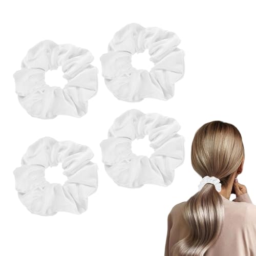 4 Stück Haargummi,Scrunchies Haargummis,Scrunchies Samt Groß,Haarschmuck Damen,Haargummis Dick Weiß Samtstoff,Elastische Haarbänder Pferdeschwanz,Hair Stirnband Accessories für Damen und Mädchen von MniimaLuxe