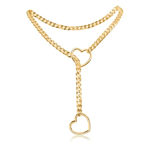 Choker Kette Damen,Herz O-Ring Slip Punk Rock Gothic Kubanische Kette Herz Einstellbare (Goldene) von MniimaLuxe