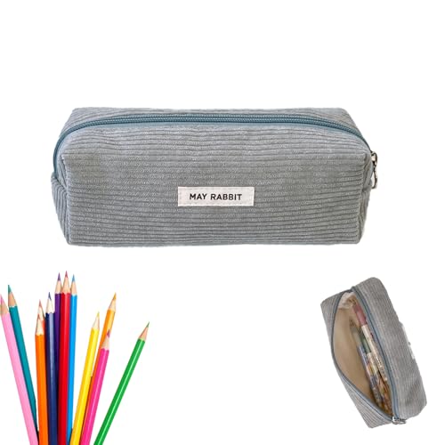 Federmäppchen,Mäppchen Cord Stoff,Stifte Mäppchen Mädchen,Stiftetasche Stiftemappe Pencil Case Schulmäppchen Teenager,Schlampermäppchen mit Reißverschluss,Federmappe Erwachsene für Schule,Büro (Grau) von MniimaLuxe