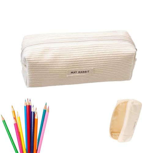 Federmäppchen,Mäppchen Cord Stoff,Stifte Mäppchen Mädchen,Stiftetasche Stiftemappe Pencil Case Schulmäppchen Teenager,Schlampermäppchen mit Reißverschluss,Federmappe Erwachsene für Schule,Büro (Weiß) von MniimaLuxe