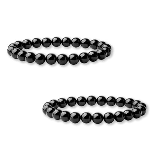 MniimaLuxe 2 Stück Damen Herren Chakren Perlenarmband,8MM Runde Edelstein Yoga Armbänder für Damen Herren, Glücksarmband, Exquisite Geschenke (Schwarz) von MniimaLuxe