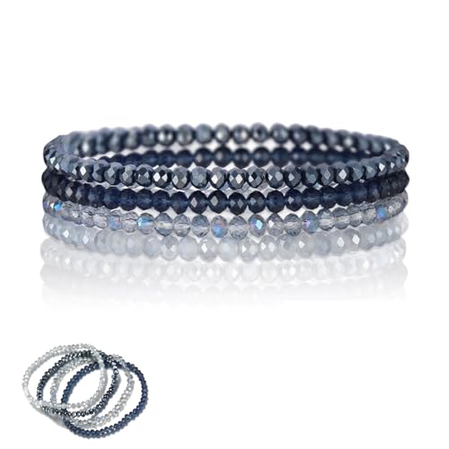 MniimaLuxe 4 Stück Damen Kristall Perlen Armband,perlenarmband damen für Frauen Mädchen (Blau) von MniimaLuxe