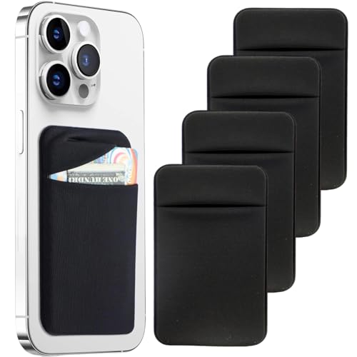 4 Stück Kartenhalter Handy,Handyhülle mit Geldbörse,Handy-Kartenhalters mit Selbstklebendem Aufkleber,Handy Kartenhalter zum aufkleben,Handyzubehör,Handywallet für iPhone,Android Smartphone (Schwarz) von MniimaLuxe