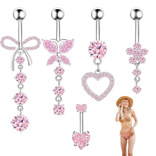 5 Stück Bauchnabelpiercing Chirurgenstahl,Bauchnabelpiercing Set,Piercing Bauchnabel,Fake Bauchnabelpiercing,Bauchnabel Piercing Schmuck für Frauen,Schmetterling Herz Blume Anhänger Bauchnabel Schmuck von MniimaLuxe