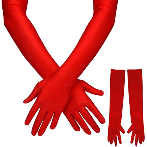 Weiße Schwarze Rote Handschuhe Lang,Lange Handschuhe Damen Satin Nylon Elegant,Seidenhandschuhe Damen,Opera Gloves,Brauthandschuhe,Abendhandschuhe für Opera,Cosplay Kostüme,Halloween Karneval Party von MniimaLuxe